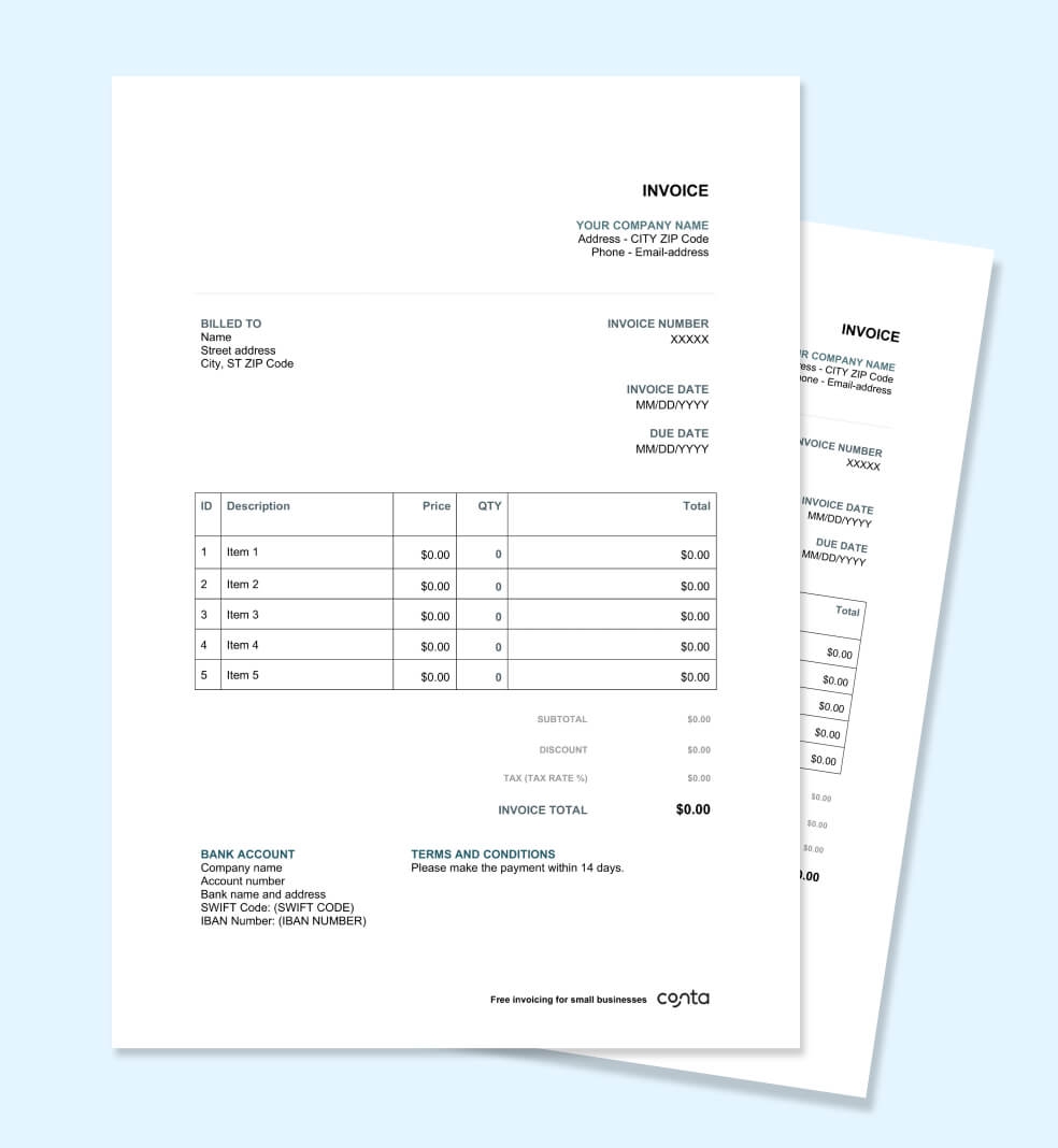Printable Invoice Template Free Invoice Format Excel Word PDF Australia