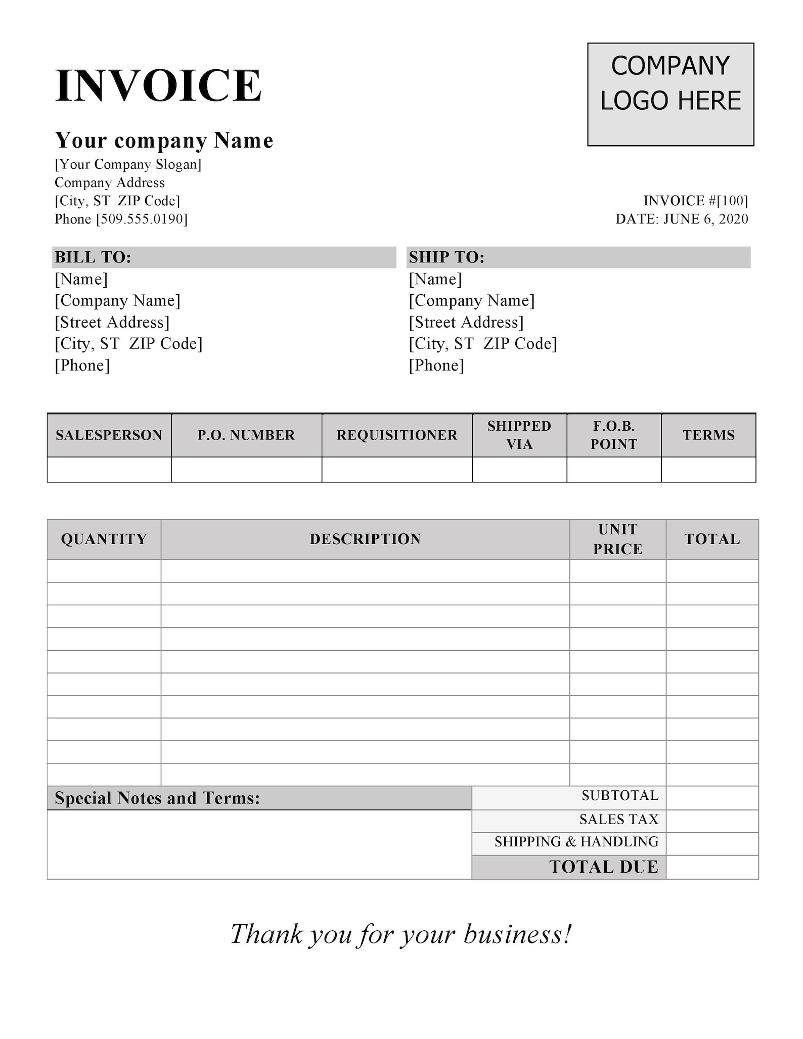 Printable Invoice Templates Free
