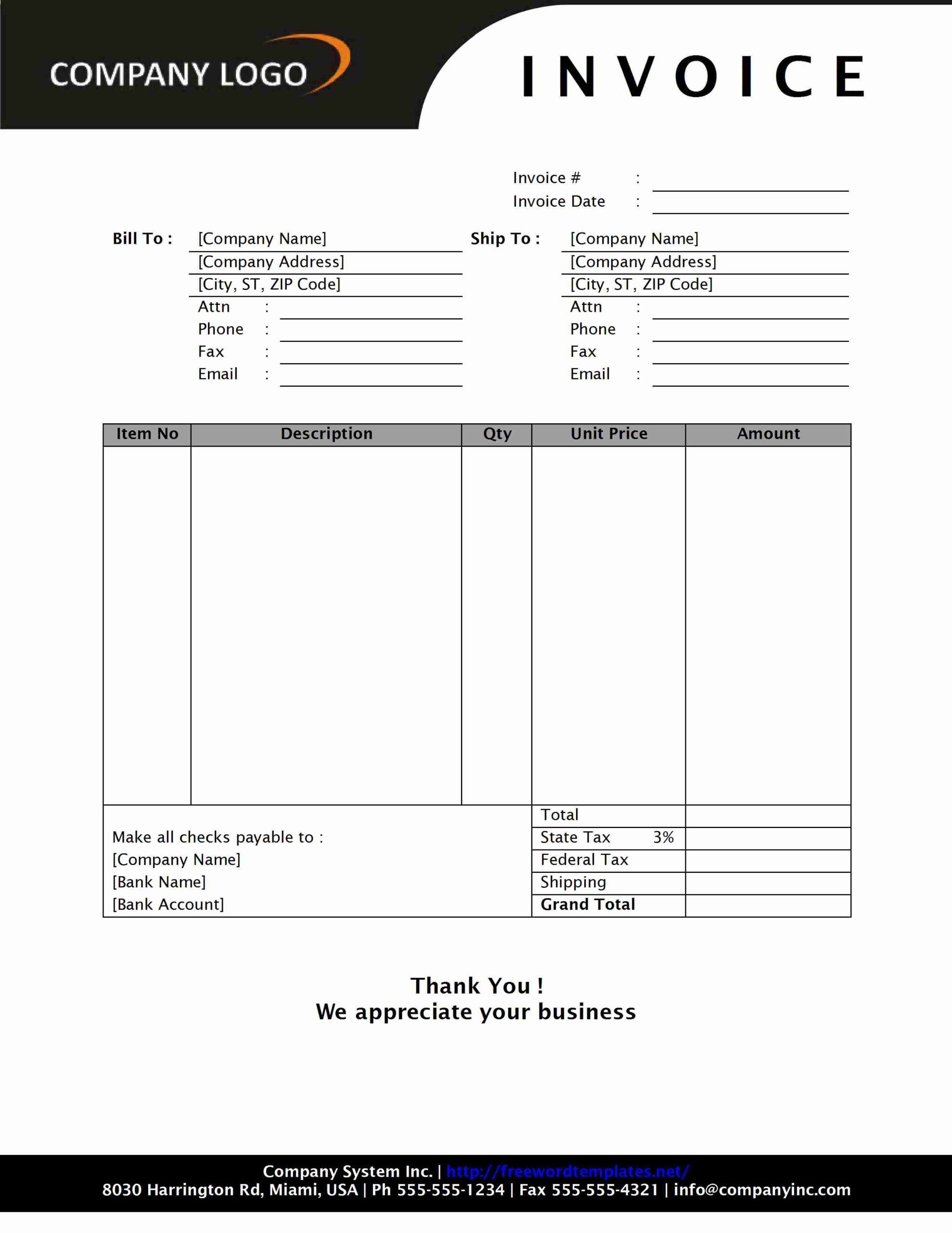 Printable Invoice Templates Word