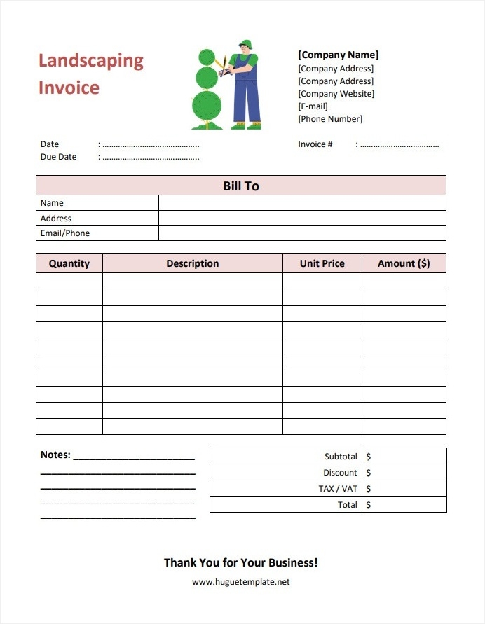 Printable Landscaping Invoice Template