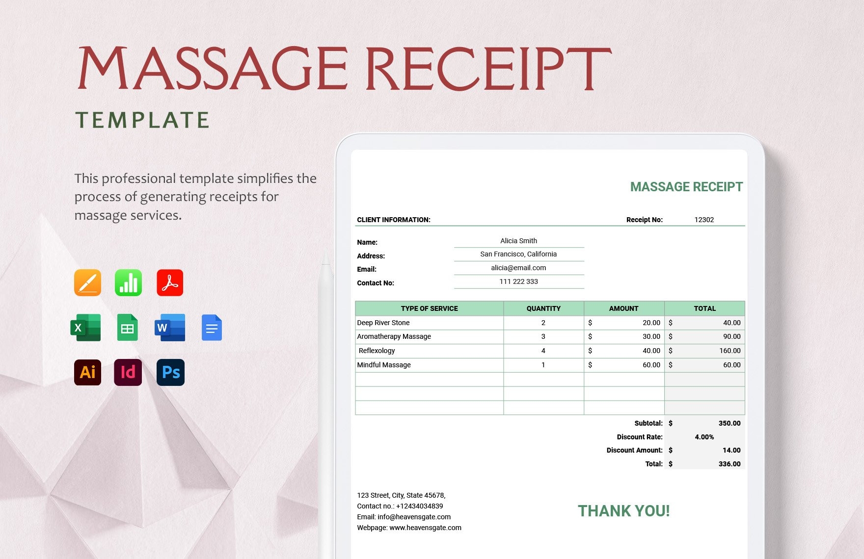 Printable Massage Invoice Template