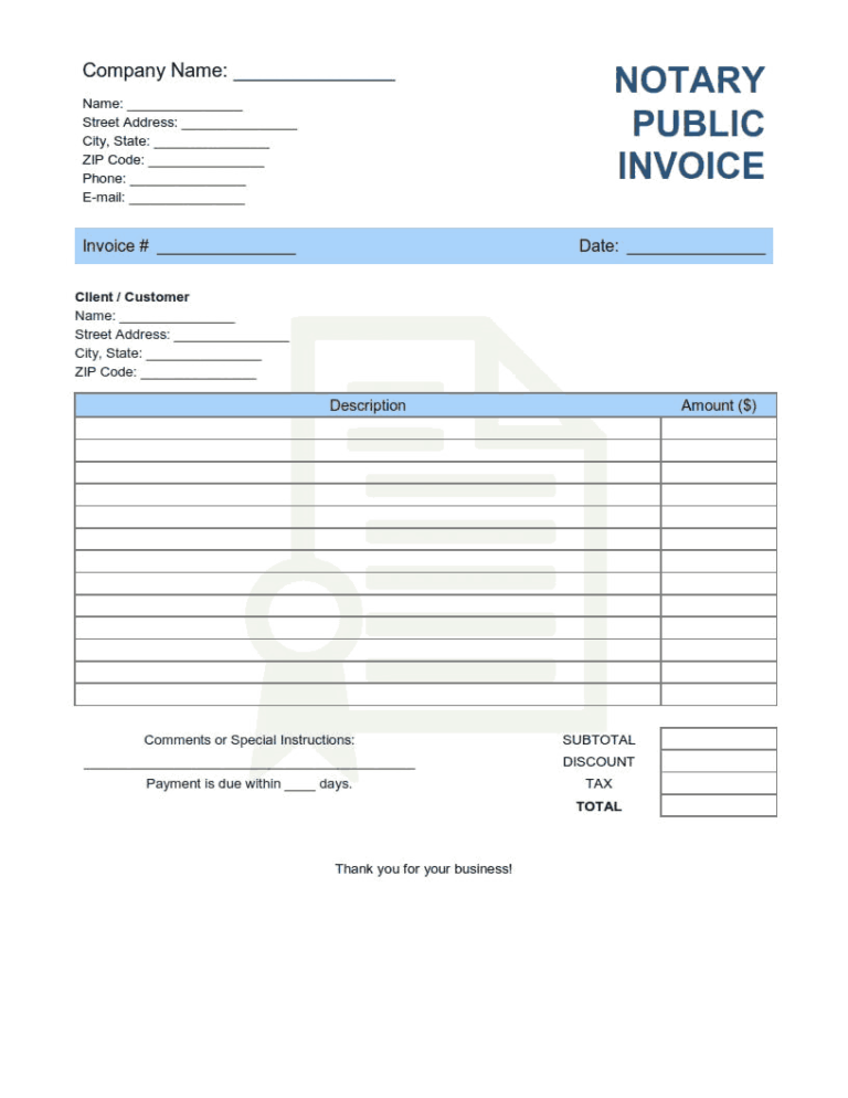  Printable Notary Invoice Template
