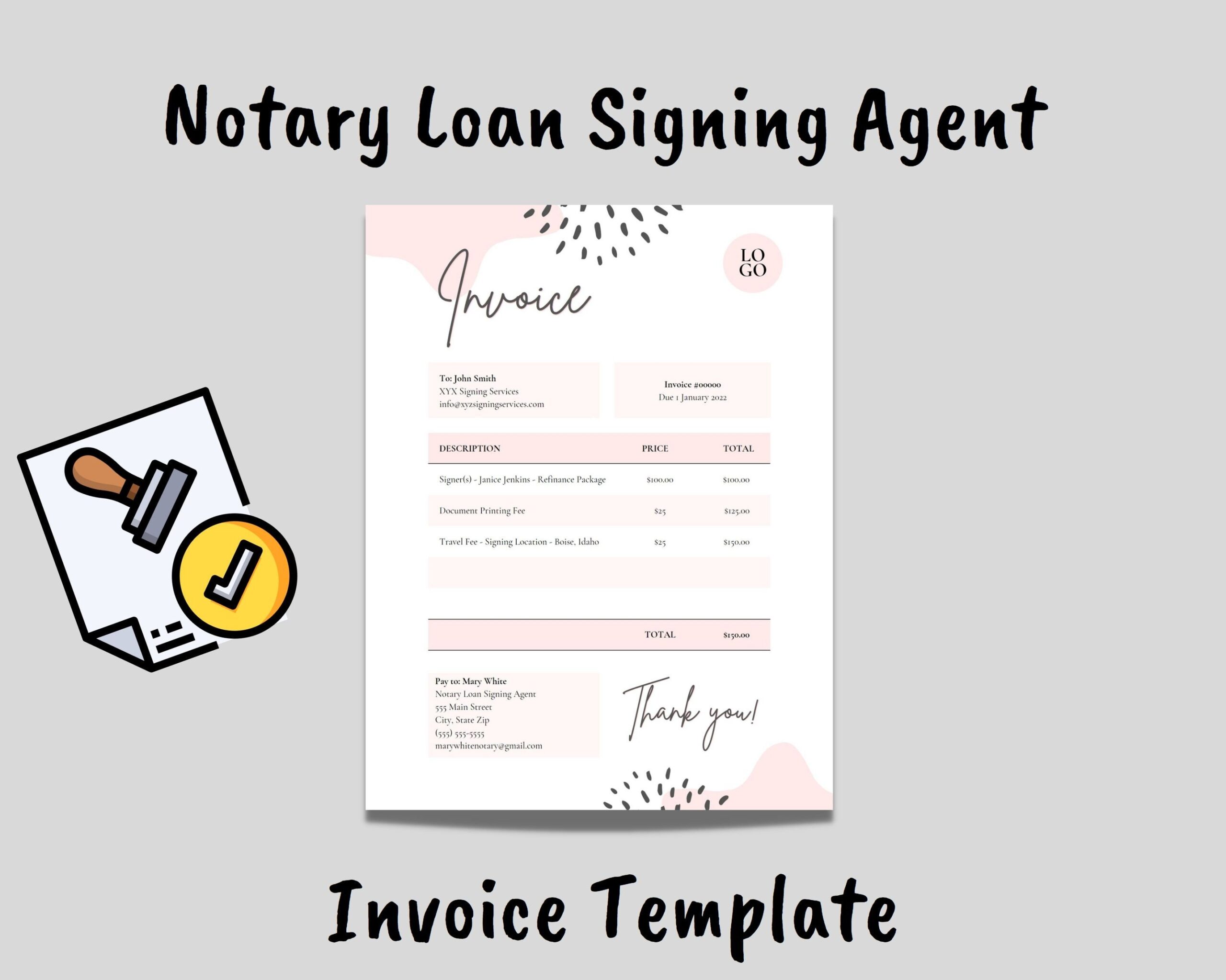 Printable Notary Loan Signing Agent Invoice Template Edit In CANVA Free Or Adobe PDF Mobile Notary Notary Public Instant Digital Download Etsy