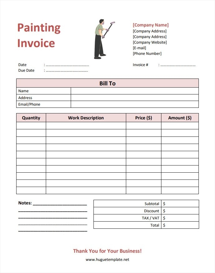 Printable Painting Invoice Template