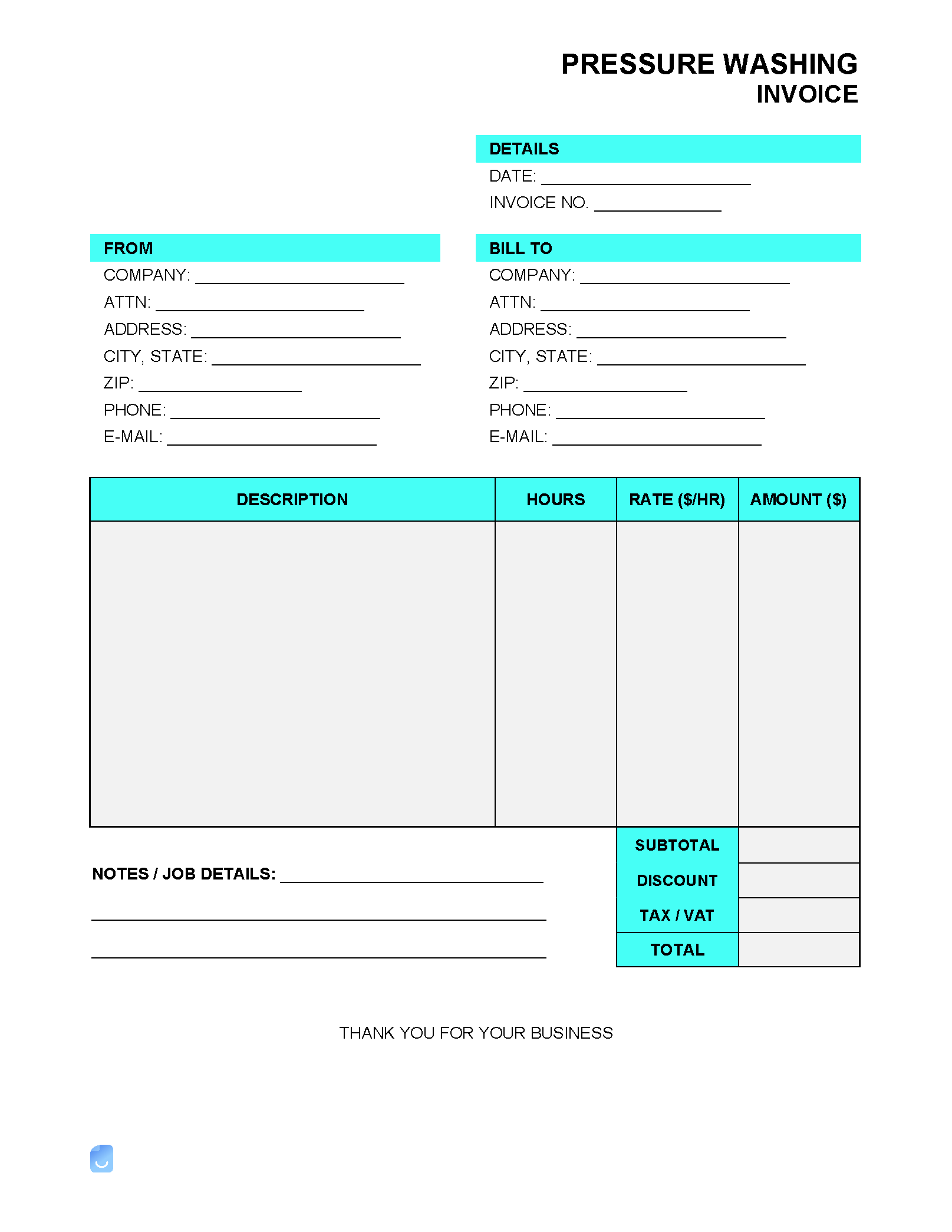 Printable Power Washing Invoice Template