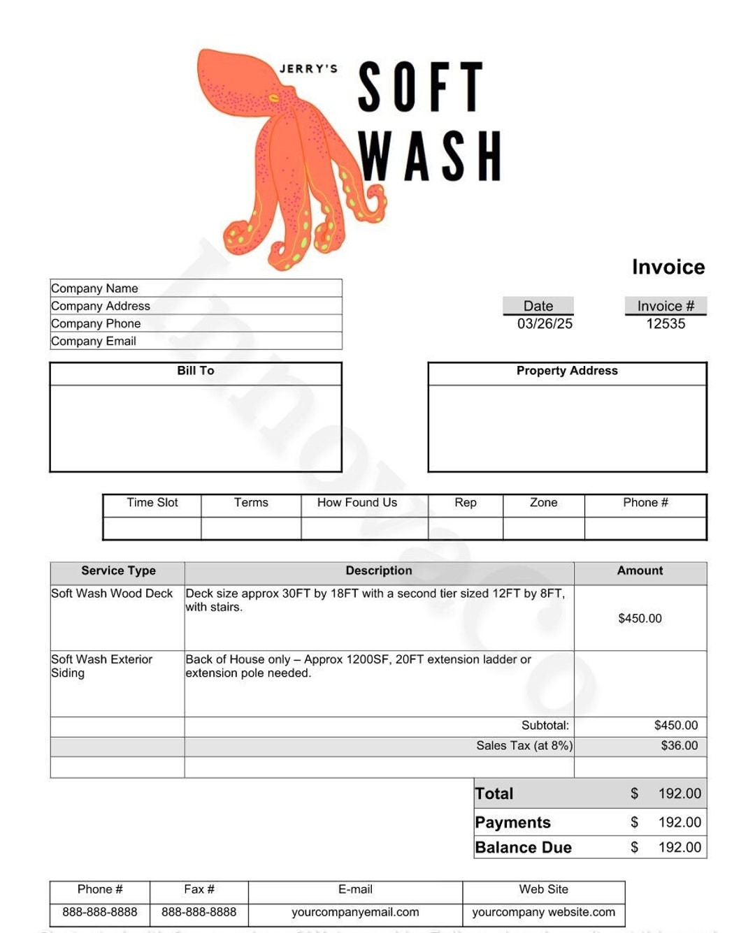 Printable Pressure Washing Invoice Template