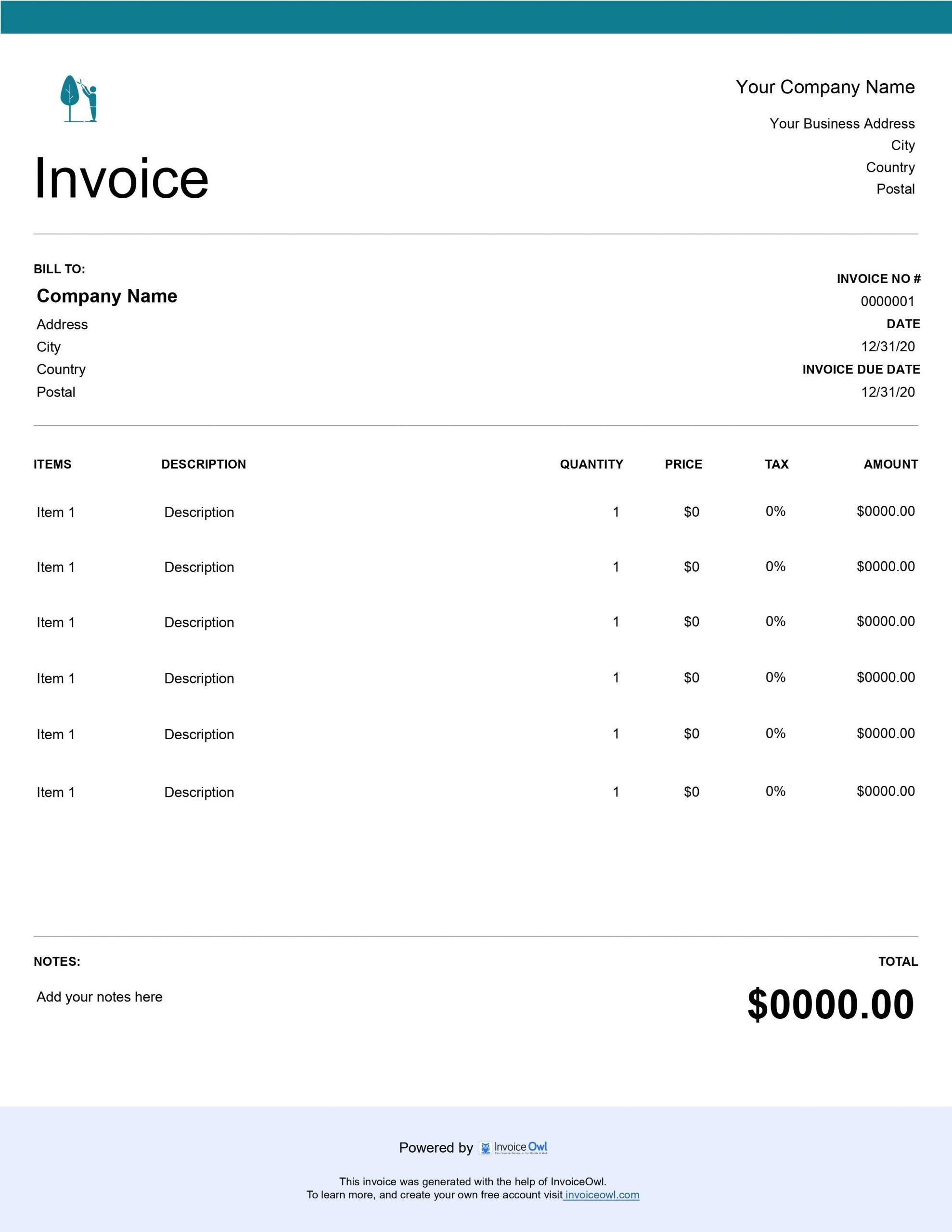 Printable Tree Service Invoice Template