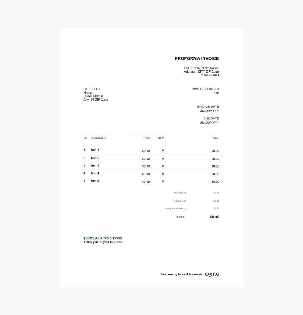 Proforma Invoice Template Free Download For Word Conta