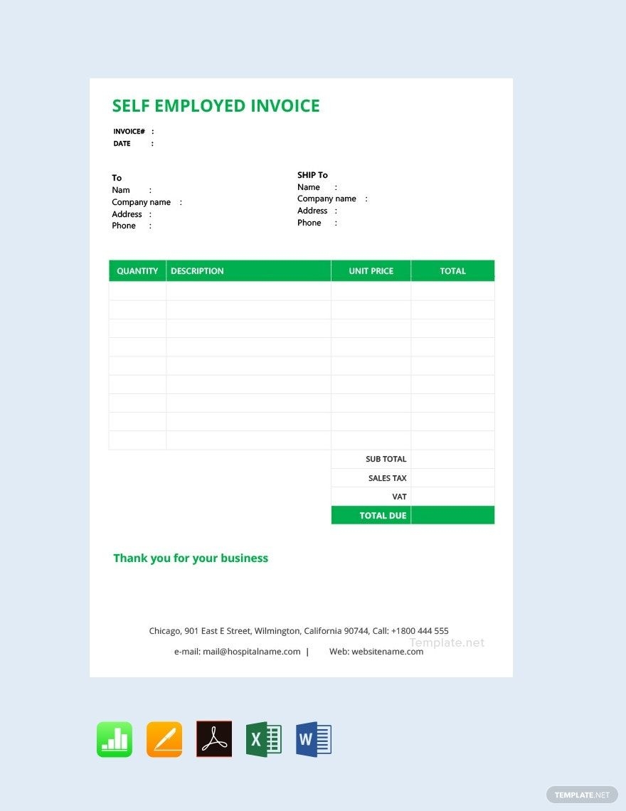 Self Employed Invoice Template In Apple Numbers Excel Pages Word Google Docs Google Sheets Download Template