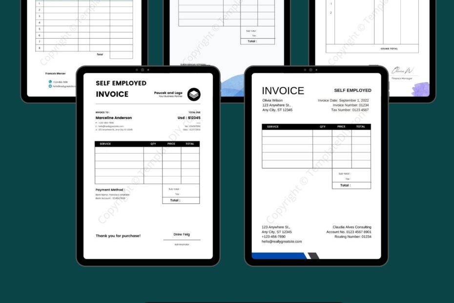 Self Employed Invoice Template Printable PDF Excel Word
