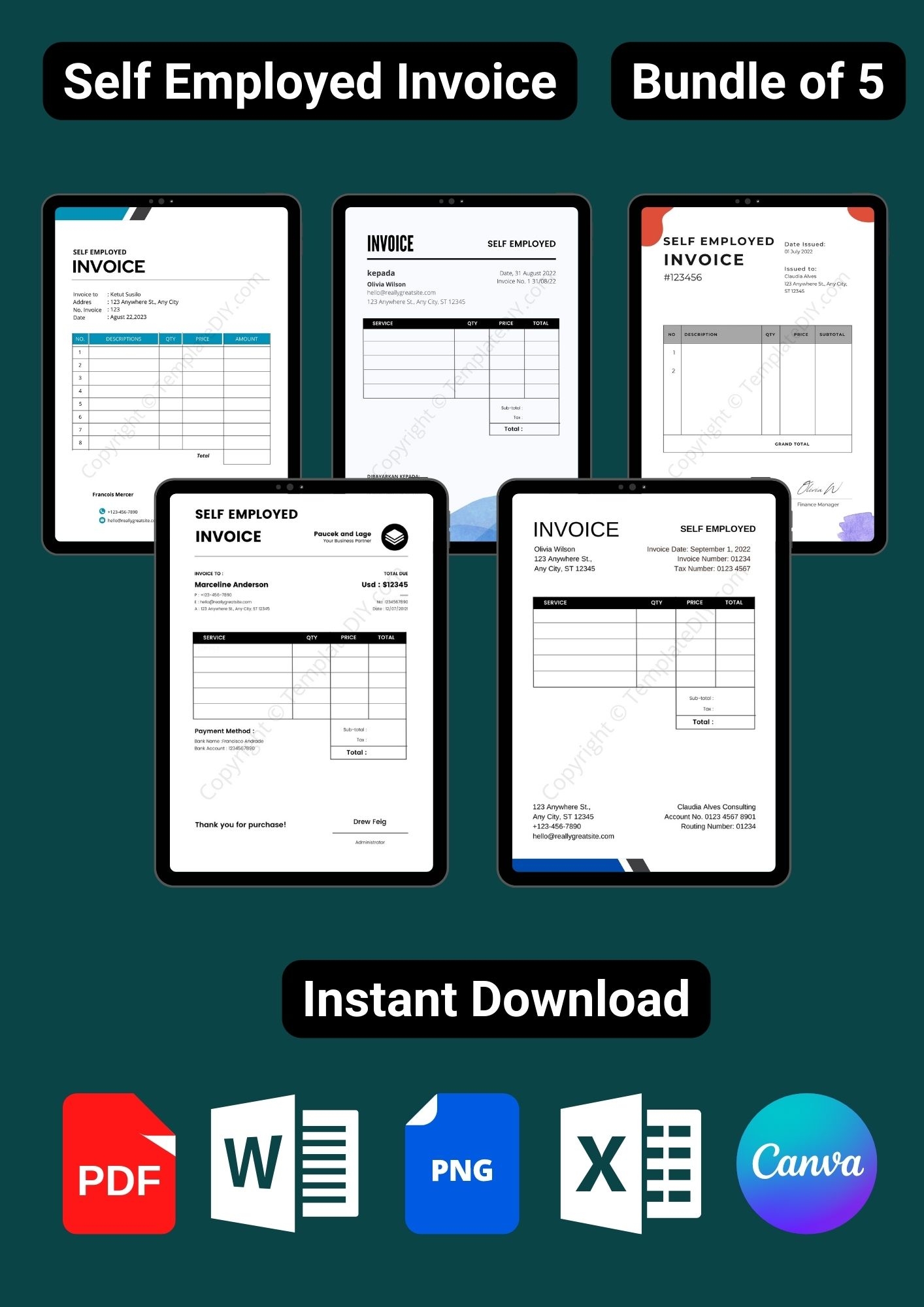 Self Employed Invoice Template Printable PDF Excel Word