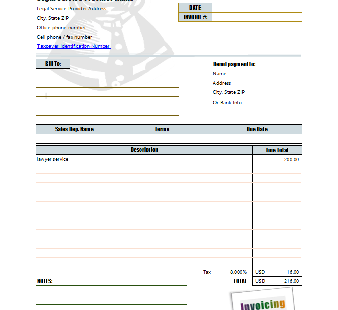 Services Rendered Invoice Template Free Download Bonsai