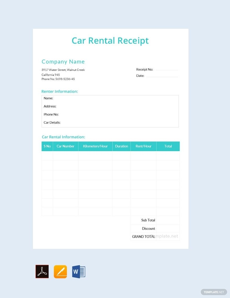 Simple Car Rental Receipt Template In Google Docs Google Sheets Word Pages PDF Download Template