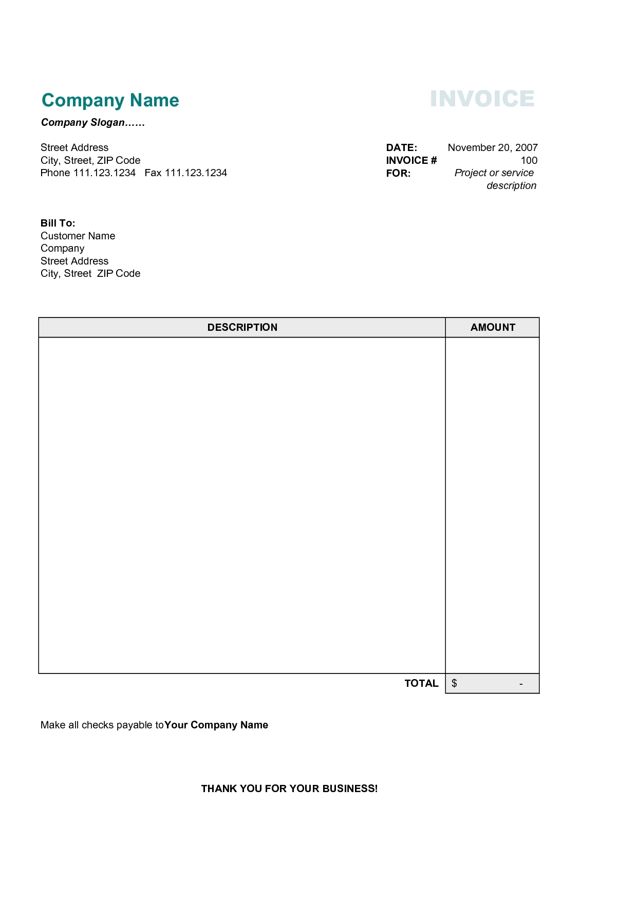 Simple Invoice Template Free Printable Printable Templates Free