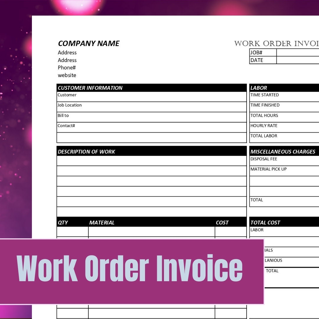 Simple Work Order Invoice Template Printable Invoice Business Form 