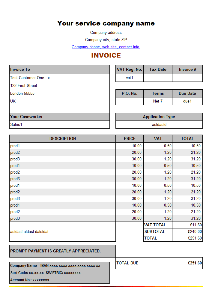 Template Of Invoice For Services Rendered
