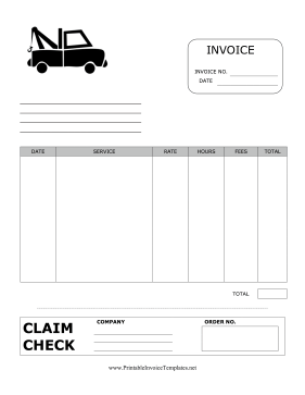 Towing Invoice With Claim Check Template