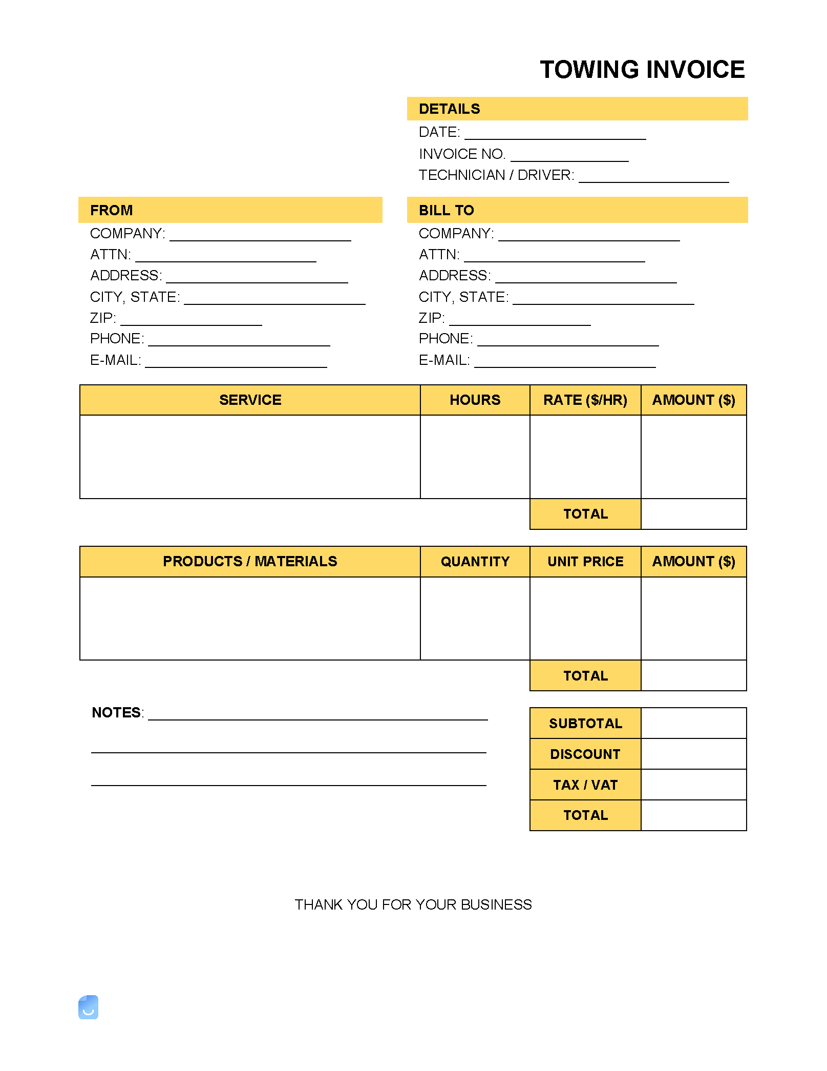 Towing Service Invoice Template Invoice Maker