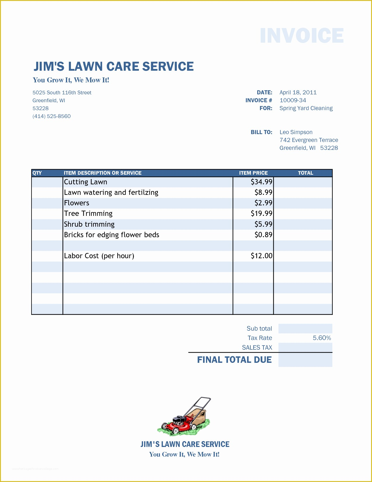 Tree Service Invoice Template Tree Service Invoice Template