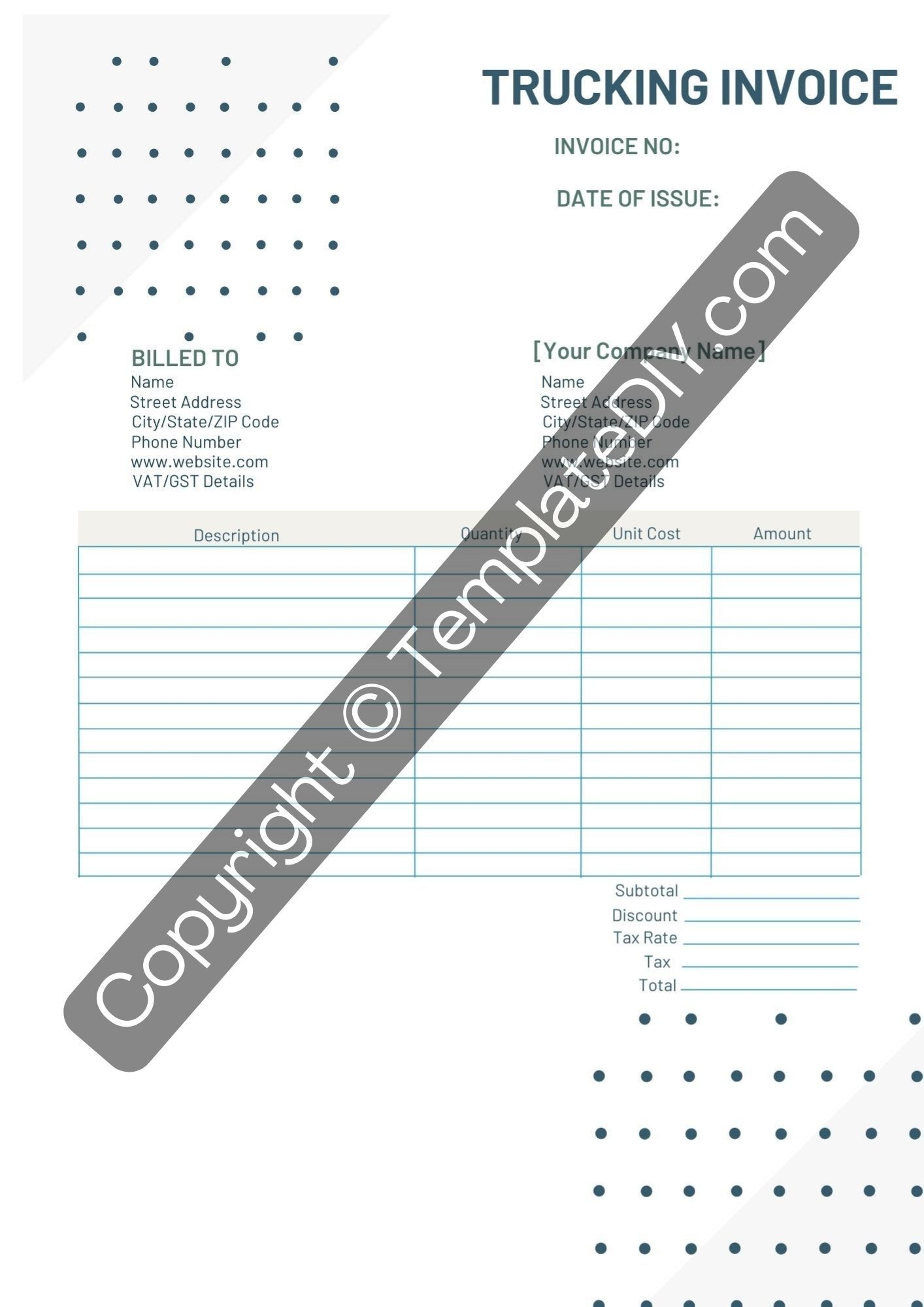 Trucking Invoice Printable Template In PDF Word Excel Invoice 