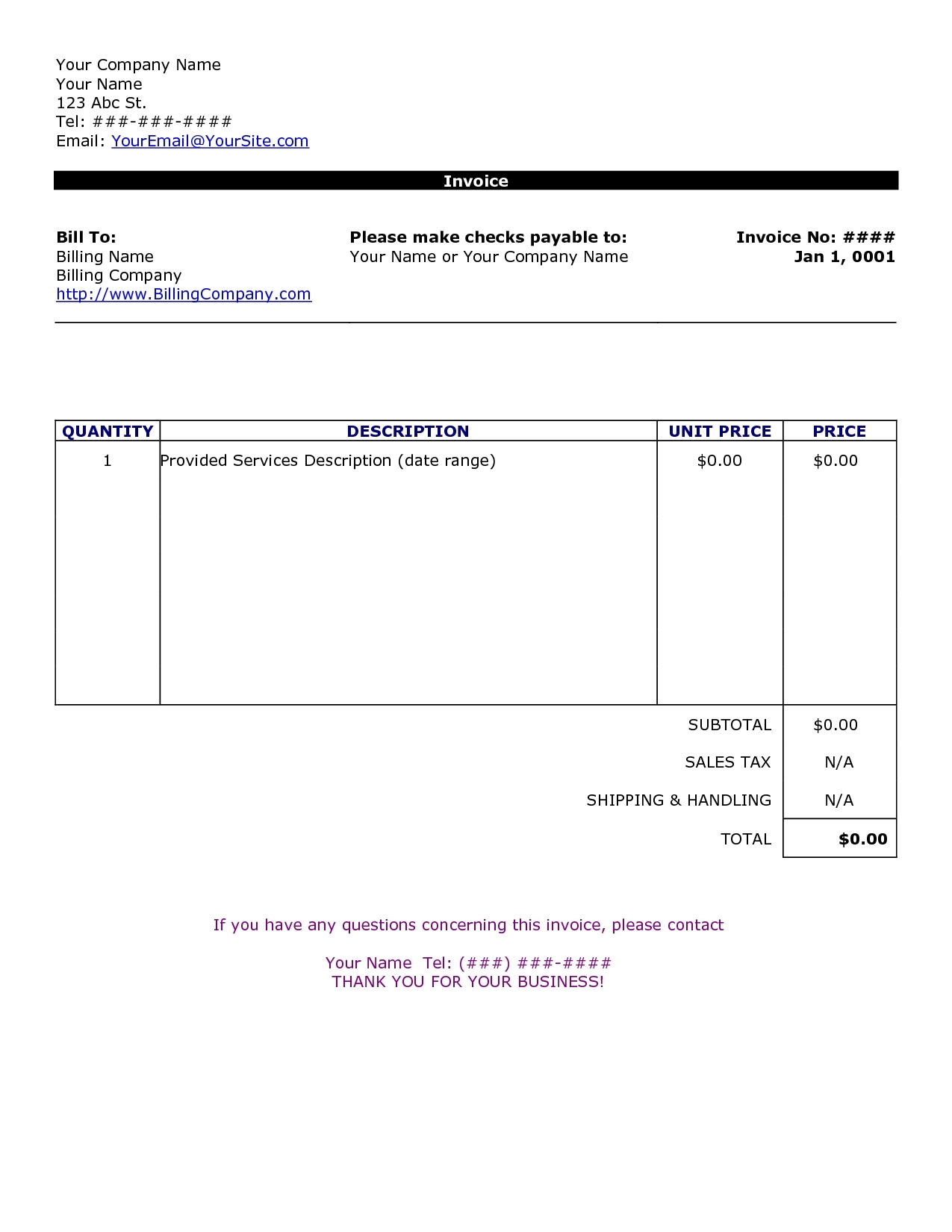 Word Document Free Printable Invoice Template Printable Templates