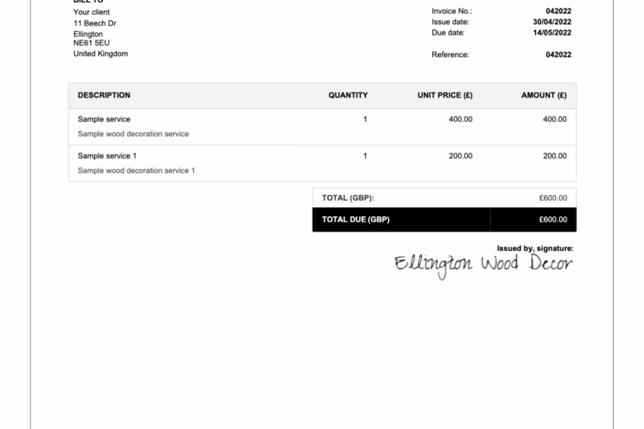 Word Invoice Templates For UK Free Download Billdu
