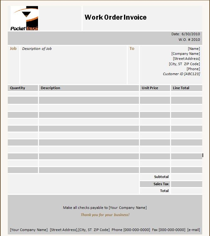 Work Order Receipt Template